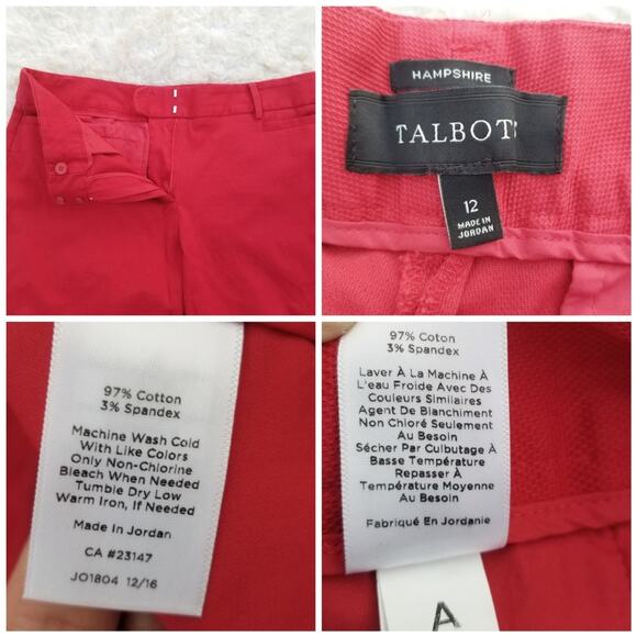 Cropped Stretch Pants Talbots Hampshire Size 12 Crop Ankle Solid Red Color EUC - Picture 4 of 11